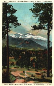 Vintage Postcard Longs Peak Twin Trees Estes Park Rocky Mountains National Park