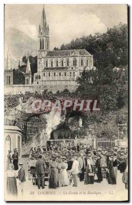 Old Postcard Lourdes Grotto and Basilica