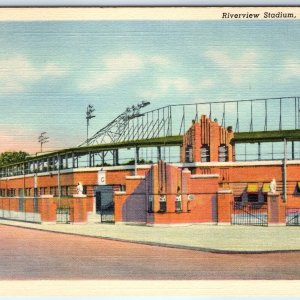 1938 Clinton, IA Riverview Stadium Baseball Arena Art Deco Linen Postcard A231