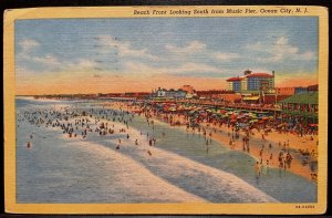 Vintage Postcard 1957 Beach Front, from Music Pier, Ocean City, New Jersey (NJ)