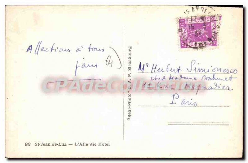 Postcard Old St Jean de Luz Atlantic Hotel