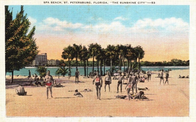 Vintage Postcard Spa Beach Sunshine City Tampa Bay Blue Waters St. Petersburg FL