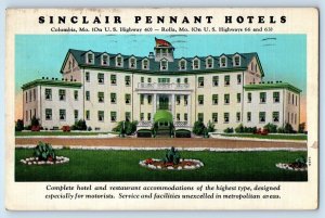 1939 Columbia Missouri Vintage Postcard Sinclair Pennant Hotels Rolla Restaurant