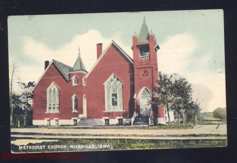 RICEVILLE IOWA METHODIST CHURCH ANTIQUE VINTAGE POSTCARD1913