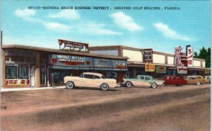 MADEIRA BEACH, FL ~ Street Scene  BUSINESS DISTRICT 1950s Cars Roadside Postcard