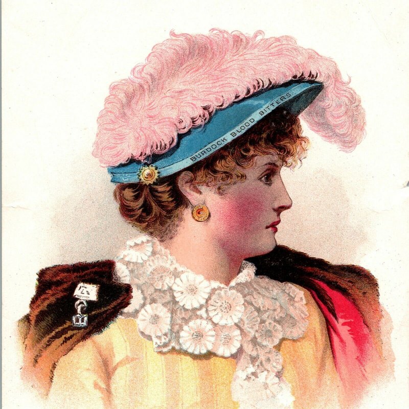 Burdock Blood Bitter's Beautiful Woman In Feathered Hat Victorian Trade Card