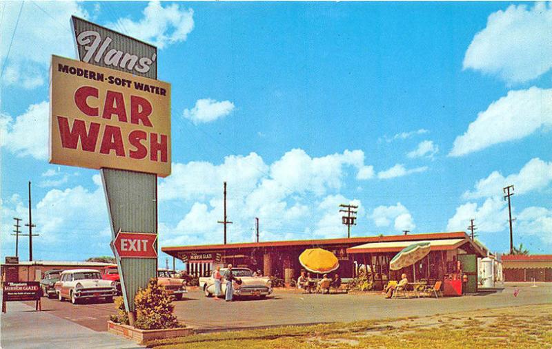 Bellflower CA Flan's Soft Water Car Wash Old Cars Postcard