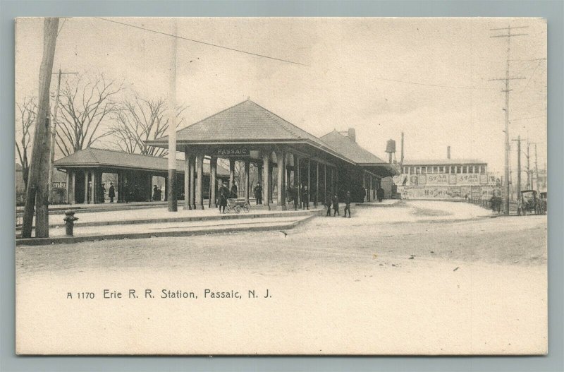 PASSAIC NJ ERIE RAILROAD STATION RAILWAY TRAIN DEPOT ANTIQUE POSTCARD