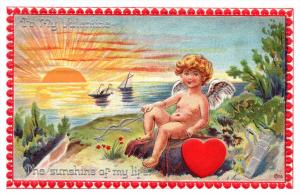 Valentine  ,  Cupid, Sunrise, Ships