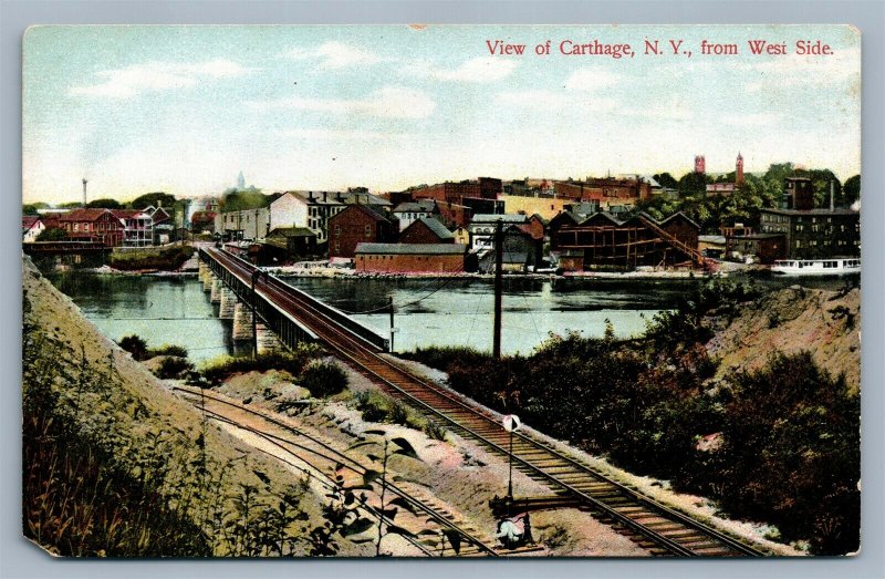 CARTHAGE NY FROM WEST SIDE ANTIQUE POSTCARD RAILROAD 