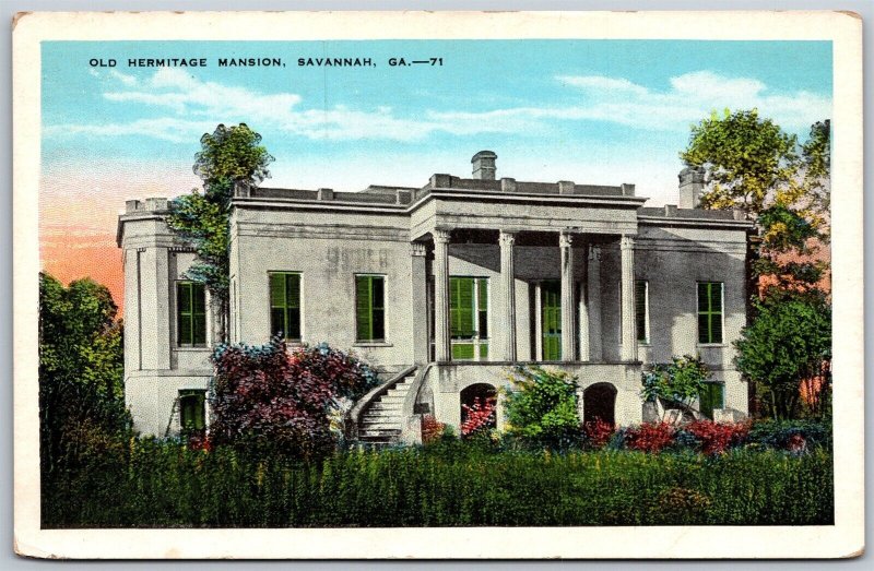 Vtg Savannah Georgia GA Old Hermitage House Mansion 1920s View Postcard
