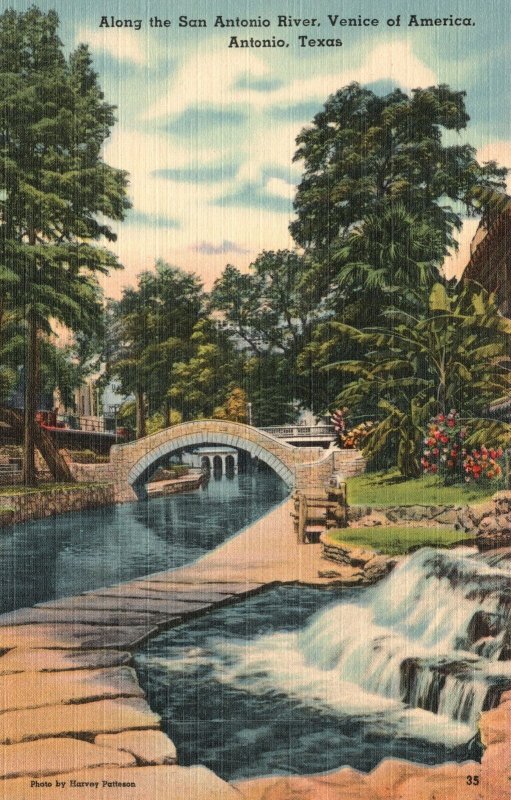 Vintage Postcard Along San Antonio River Venice Of America Gulf Bridges Texas TX