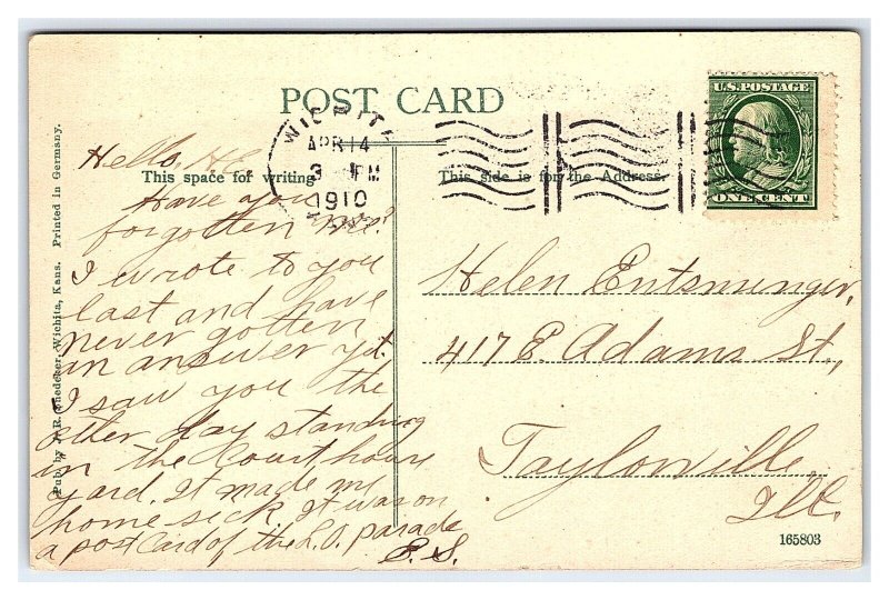 Postcard Scottish Rite Temple Wichita Kans. Kansas c1910 Postmark