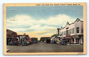 VIRGINIA BEACH, VA Virginia ~1947 ~ 17TH STREET Scene c1930s Cars Linen Postcard