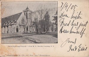 Postcard Christ Episcopal Church First ME Church Corning NY