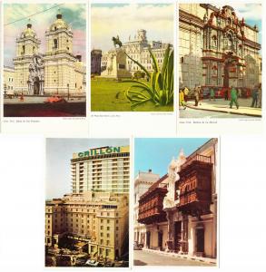 Peru Lima Lot of 14 Postcards 1950s-1960s Hotel Crillon Street Scenes Buildings