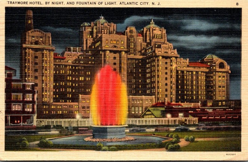 New Jersey Atlantic City Traymore Hotel and Fountain Of Light By Night 1942