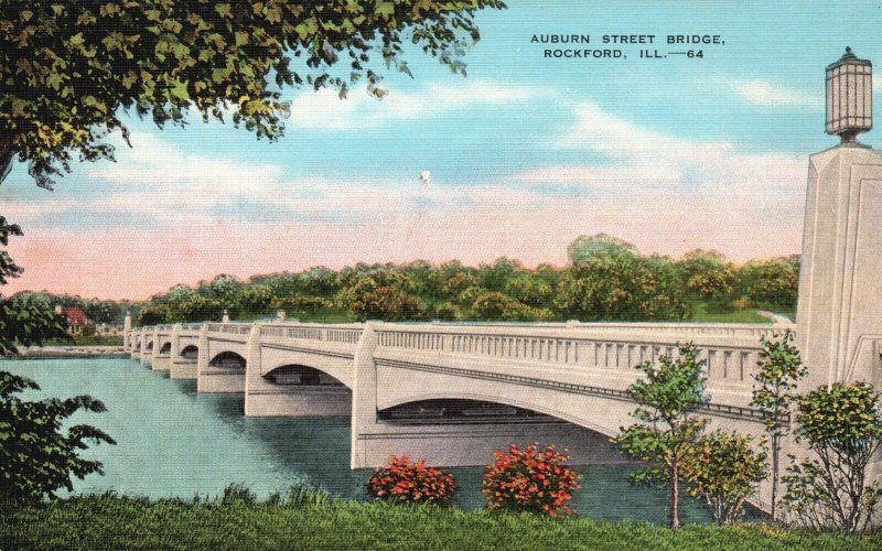 Vintage Postcard Auburn Street Bridge Historic Landmark Rockford Illinois IL RWP 