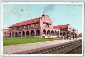 1913 Las Vegas New Mexico NM Vintage Postcard Hotel Castaneda Building Railroad
