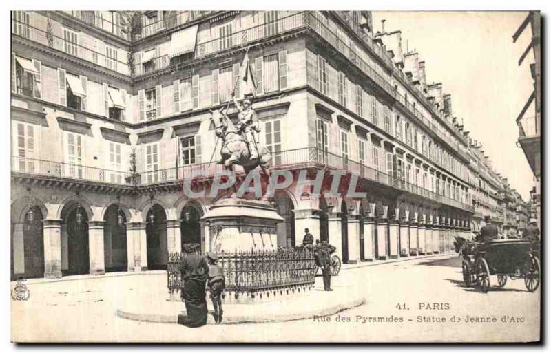 Old Postcard Paris Street of Joan of Arc statue Pyramids