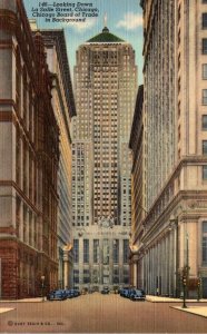 illinois Chicago Looking Down La Salle Street With Board Of Trade In Backgrou...