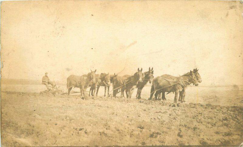 C-1910 Farming Agriculture Horse Plow Team RPPC Photo Postcard 5721