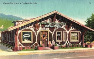 Vintage Unique Log House at Garberville, Calif. Postcard P122 