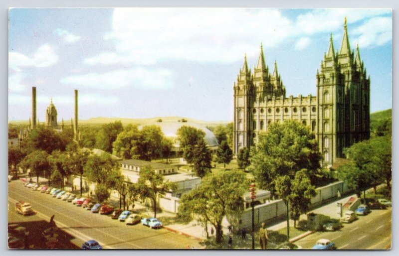 Temple Square Salt Lake City Utah UT Downtown Road Buildings & Church Postcard