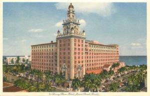 Birdseye 1930s Roney Plaza Hotel Postcard Miami Beach Florida Tanner 13351