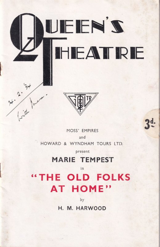 The Old Folks At Home Marie Tempest 1934 Drama Theatre Programme