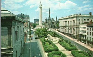 1972 Washington Monument & Mt. Vernon Place Baltimore Maryland Vintage Postcard