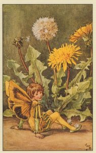 Dandelion Flower Fairy Fairies Antique Book Postcard