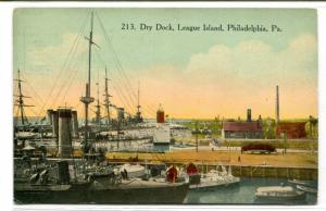 Dry Dock League Island Navy Yard US Battleships Philadelphia PA 1910c postcard