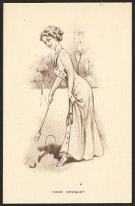 Beautiful Lady in Long Dress Playing Croquet Unused c1910s