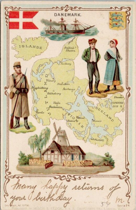 Denmark Danemark Map Serie 74 c1904 Postcard E45