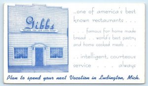 LUDINGTON, MI Michigan Roadside GIBB'S RESTAURANT c1950s Mason County Postcard