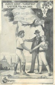 Swiss Federal Gymnastics Festival Zurich Festival Gruss aus Uster 1905 postcard 