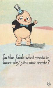 Signed Artist Postcard George Brill Gink Anthropomorphic Egg Person Shakes Fist