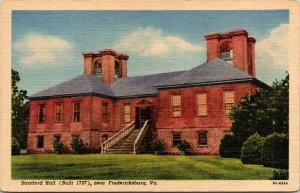Stratford Hall Fredericksburg VA Virginia Linen Postcard Curteich UNP Unused VTG 