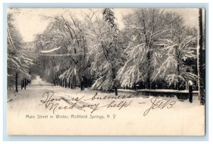 c1905 Main Street In Winter Richfield Springs New York NY Antique Postcard