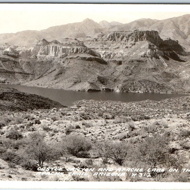 c1940s Apache Trail, AZ RPPC Castle Canyon Apache Lake Frasher's Real Photo A129