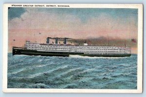 c1910 Steamer Detroit Passenger Ferry Sailing Detroit Michigan Antique Postcard