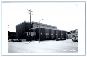 Washington Iowa IA Postcard RPPC Photo Y M C A Building Cars c1940's Vintage