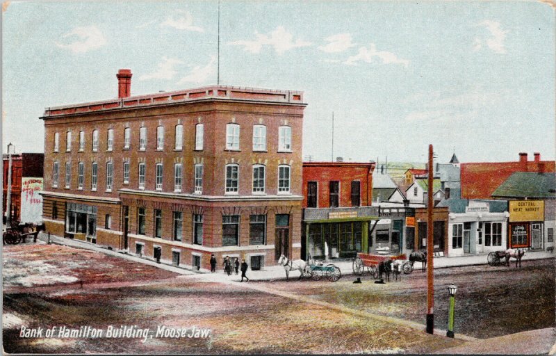 Bank of Hamilton Building Moose Jaw SK Saskatchewan Meat Market Postcard E73