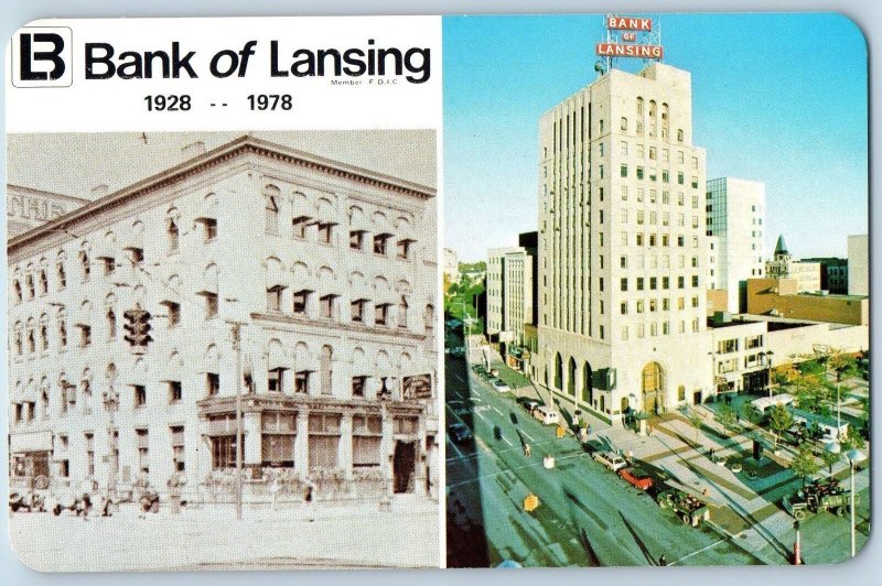 c1950's Bank Of Lansing 1928-1978 Building Multiview Lansing Michigan Postcard