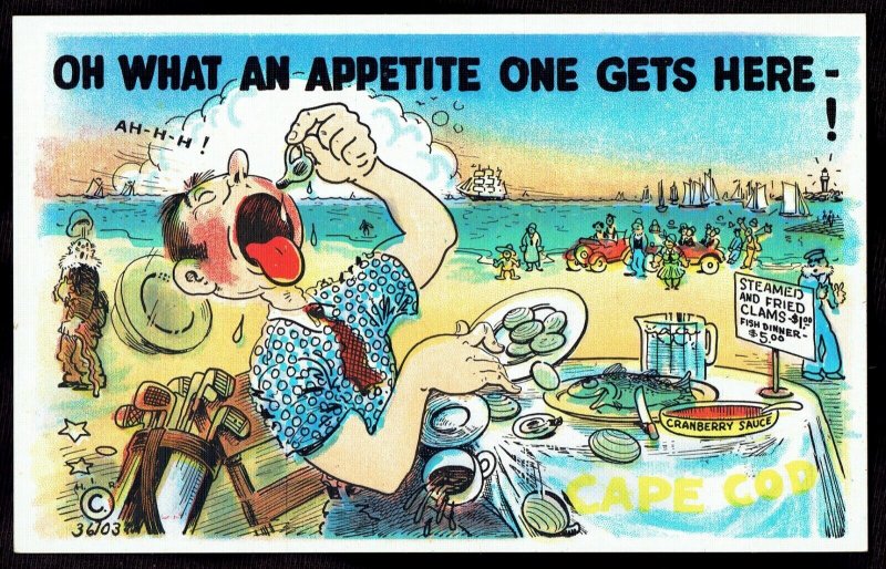 Comic Postcard - Eating Clams at Beach 'What an Appetite One Gets Here' pc226 