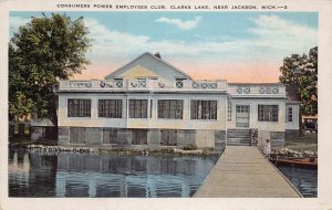 Consumers Power Employees Club Clarks Lake Jackson Michigan 1930s postcard