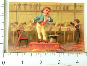 1880's Lovely Boy Singer Full Orchestra Bon Marche Paris Victorian Card F87