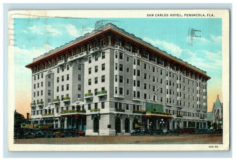 C.1910 San Carlos Hotel Pensacola, FL Cars Vintage Postcard F96 