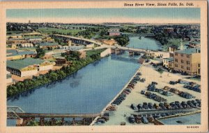 Aerial View of Sioux River and Sioux Falls SD Vintage Postcard L51